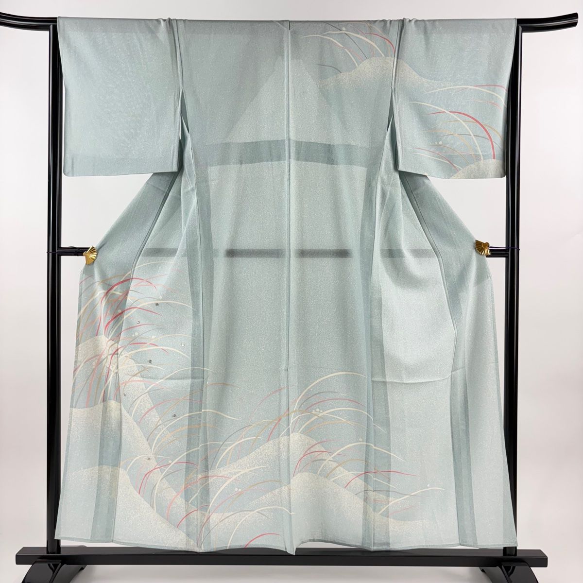 付下げ 身丈156.5cm 裄丈66cm M 薄物 絽 露芝 銀糸 水色 正絹 名品
