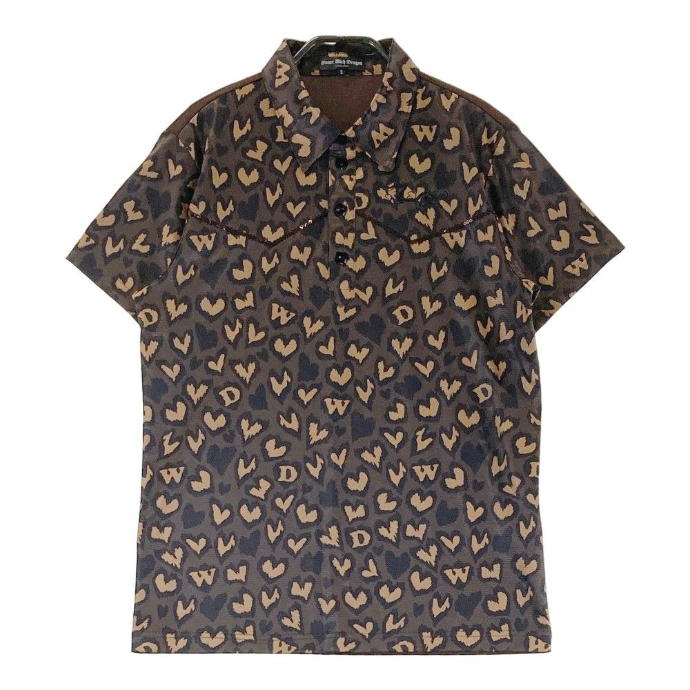 サイズ：2 DANCE WITH DRAGON ダンスウィズドラゴン 半袖ポロシャツ ハート 総柄 ブラウン系 [240101453431] ゴルフウェア メンズ ストスト