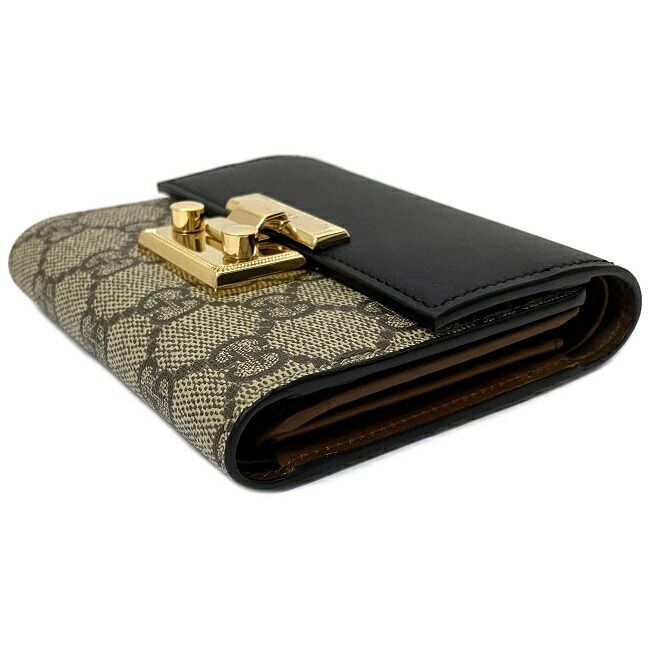 GUCCI 三つ折り財布 ブラック/ベージュ グッチ 三つ折り 財布 ベージュ ブラック GGスプリーム 453155 - メルカリ