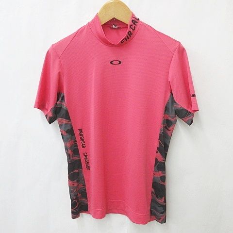 オークリースカルコレクション OAKLEY SKULL COLLECTION ゴルフ スポーツウェア シャツ ハイネック モックネック 半袖 速乾 ロゴ 総柄 2025年モデル ピンク ブラック 黒 グレー M
