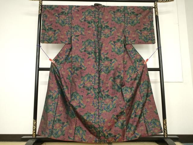 平和屋着物□極上 長羽織 スリーシーズン 春夏秋 塵除け 紗 花唐草文