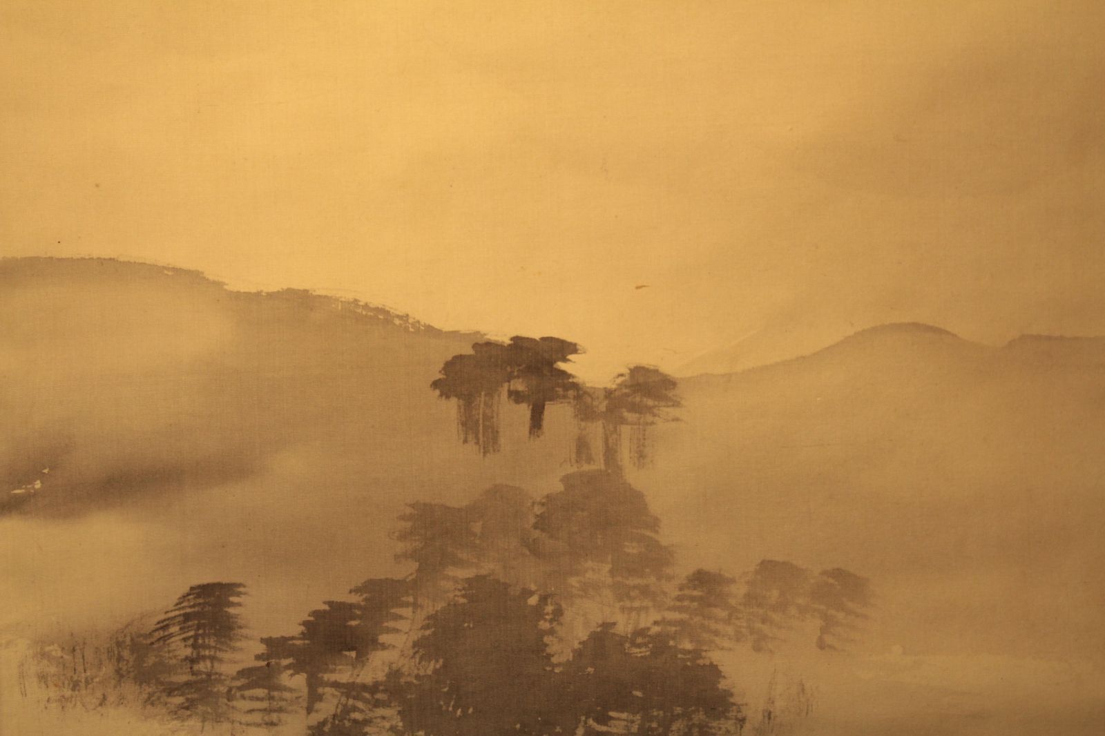 川端玉章 絹本 富岳春景図 日本画 明治時代 掛軸 古美術／骨董品【正一 