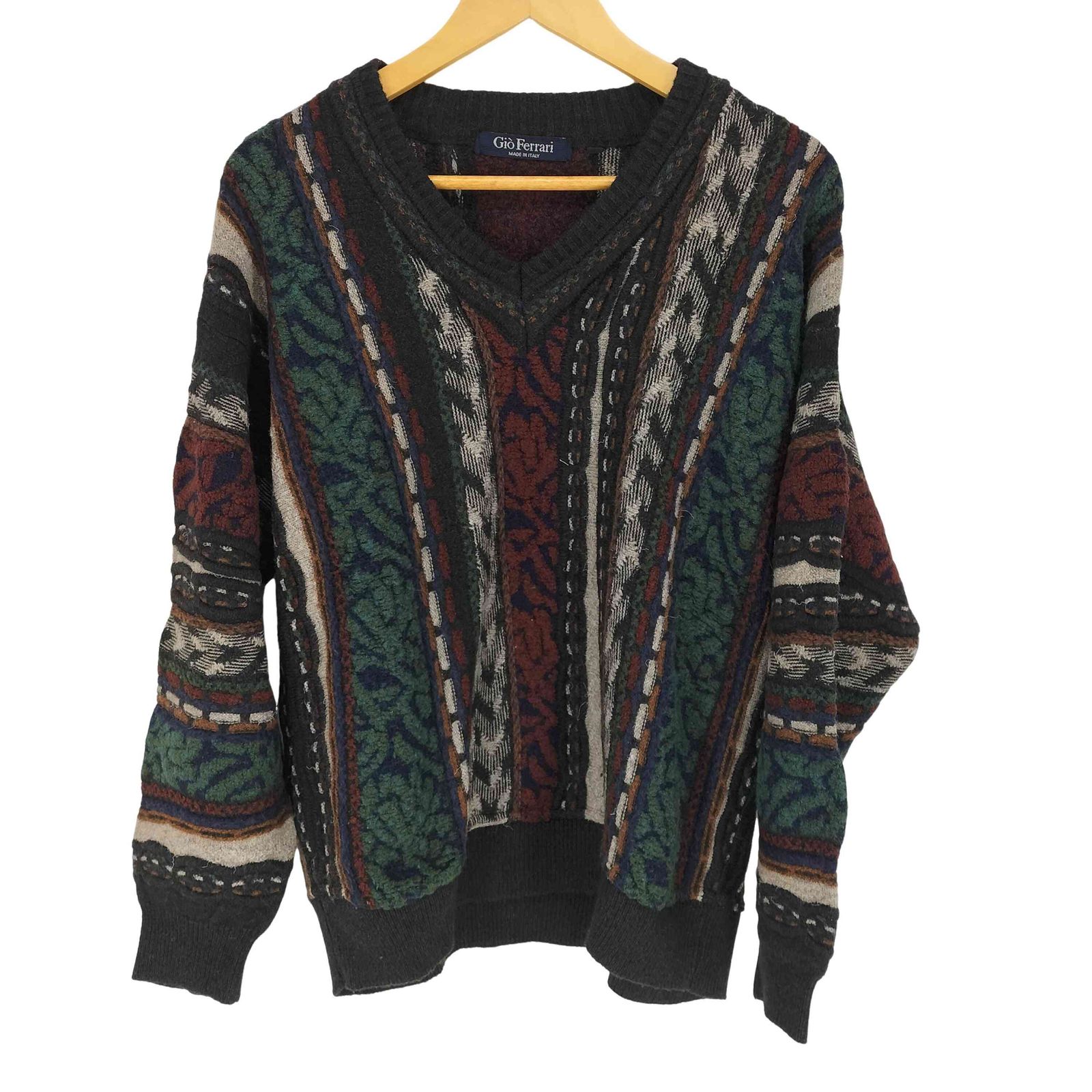 ユーズドフルギ USED古着 MADE IN ITALY 総柄3DVネックニット メンズ JPN：M 