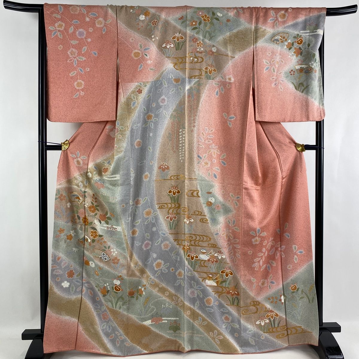 多数販売 訪問着 美品 名品 梅 扇面 金糸 金彩 ピンク 袷 身丈165cm 裄