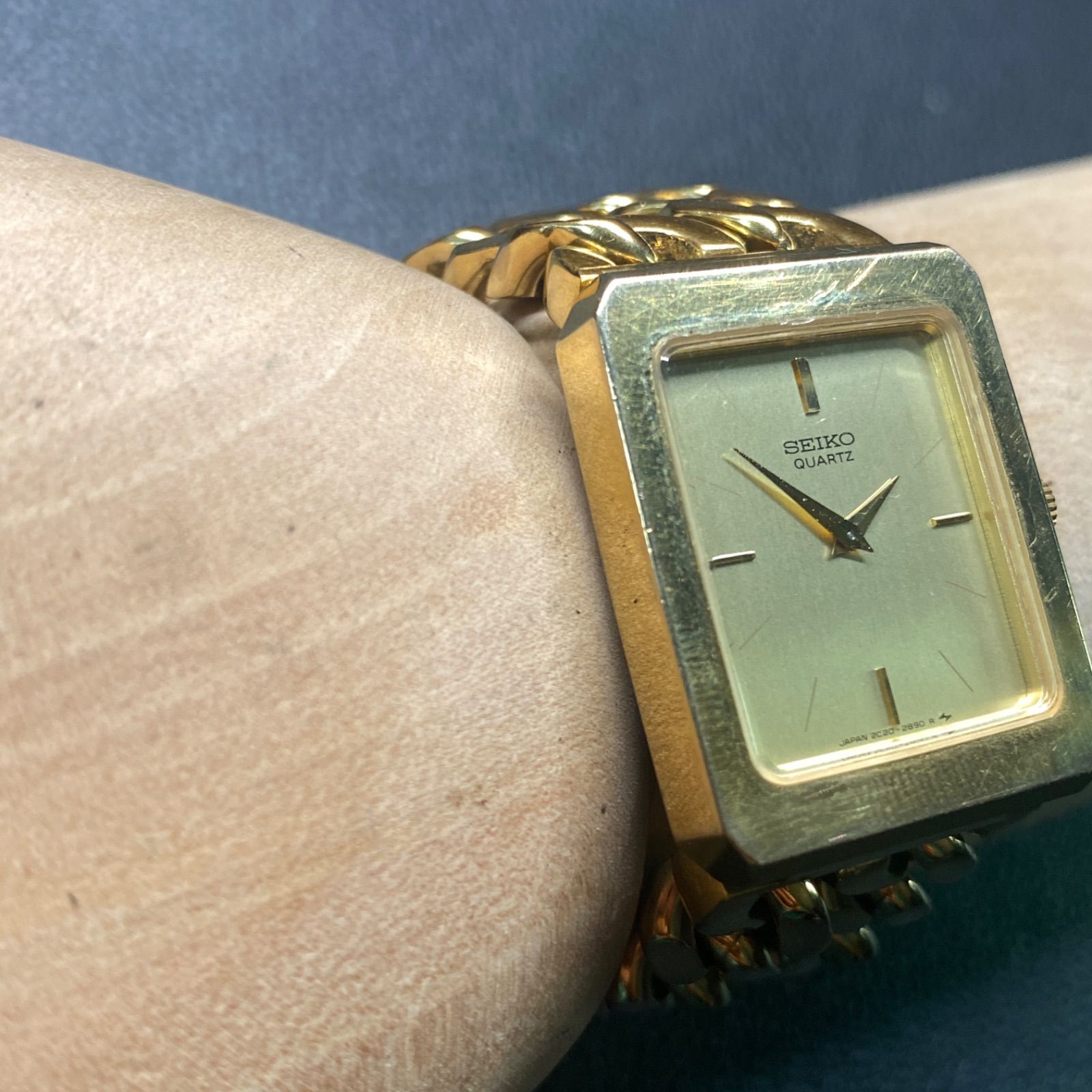 稼動 腕時計　SEIKO セイコー　ゴールド　スクエア　新品ベルト　G59 SEIKO - セイコー 腕時計 ウォッチ クォーツ スクエア レザー