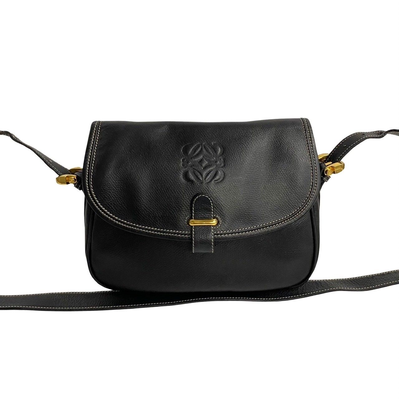 極 美品 希少品 LOEWE ロエベ アナグラム ロゴ レザー 本革 ステッチ