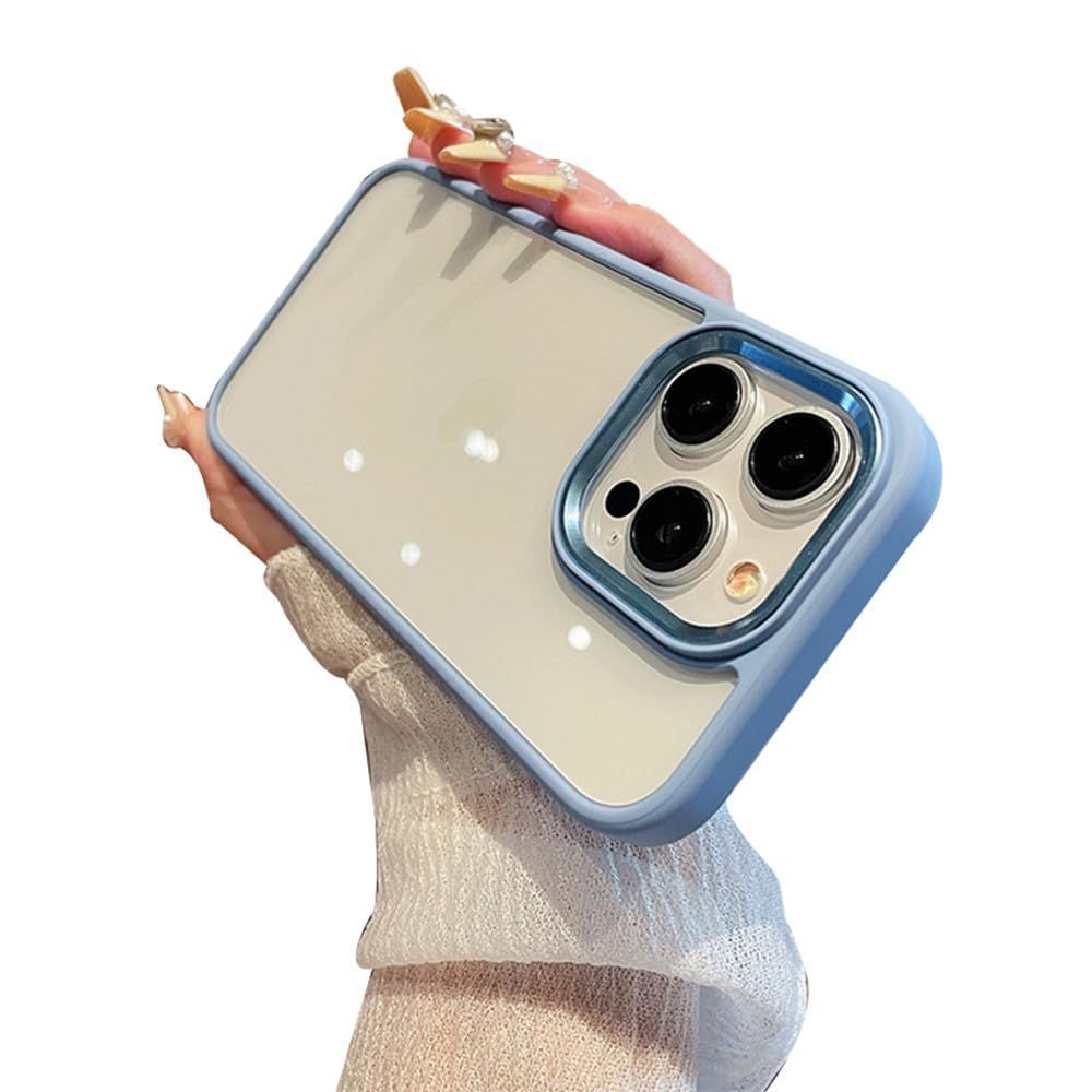 iPhone14ProMAX_ブルー iPhone14 Pro Max ケース ストラップホール付き クリア 透明 iPhone 14 Pro Max カバー 2色 配色 薄型 可愛い レディース iPhone14ProMax 背面ケース ハードケース iPh