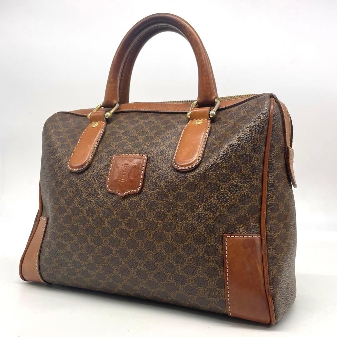 CELINE セリーヌ ミニボストンバッグ ハンドバッグ マカダム トリオンフ トラベル PVC 革 ブラウン