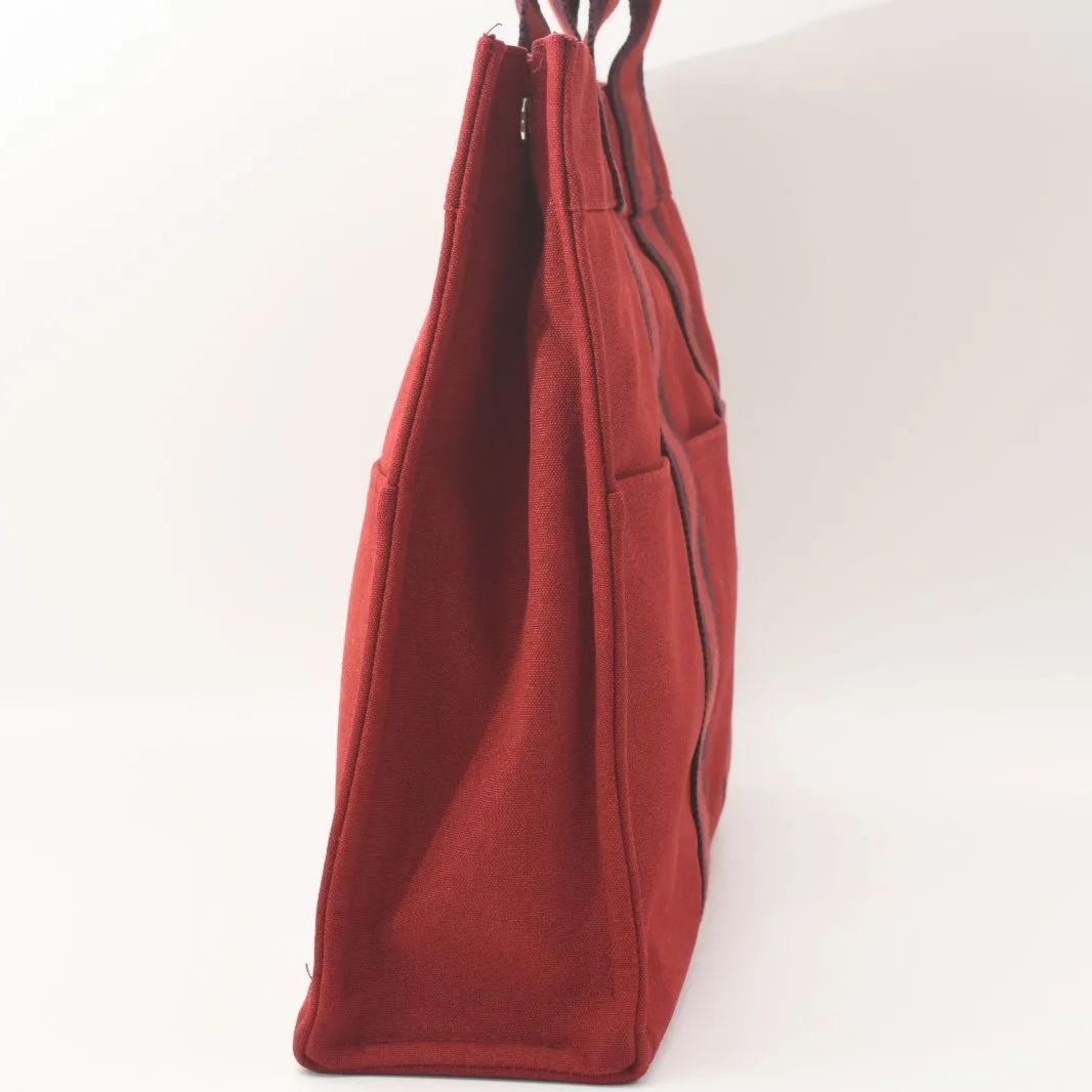 HERMES フールトゥ MM キャンバス レッド ハンドバッグ シルバー  