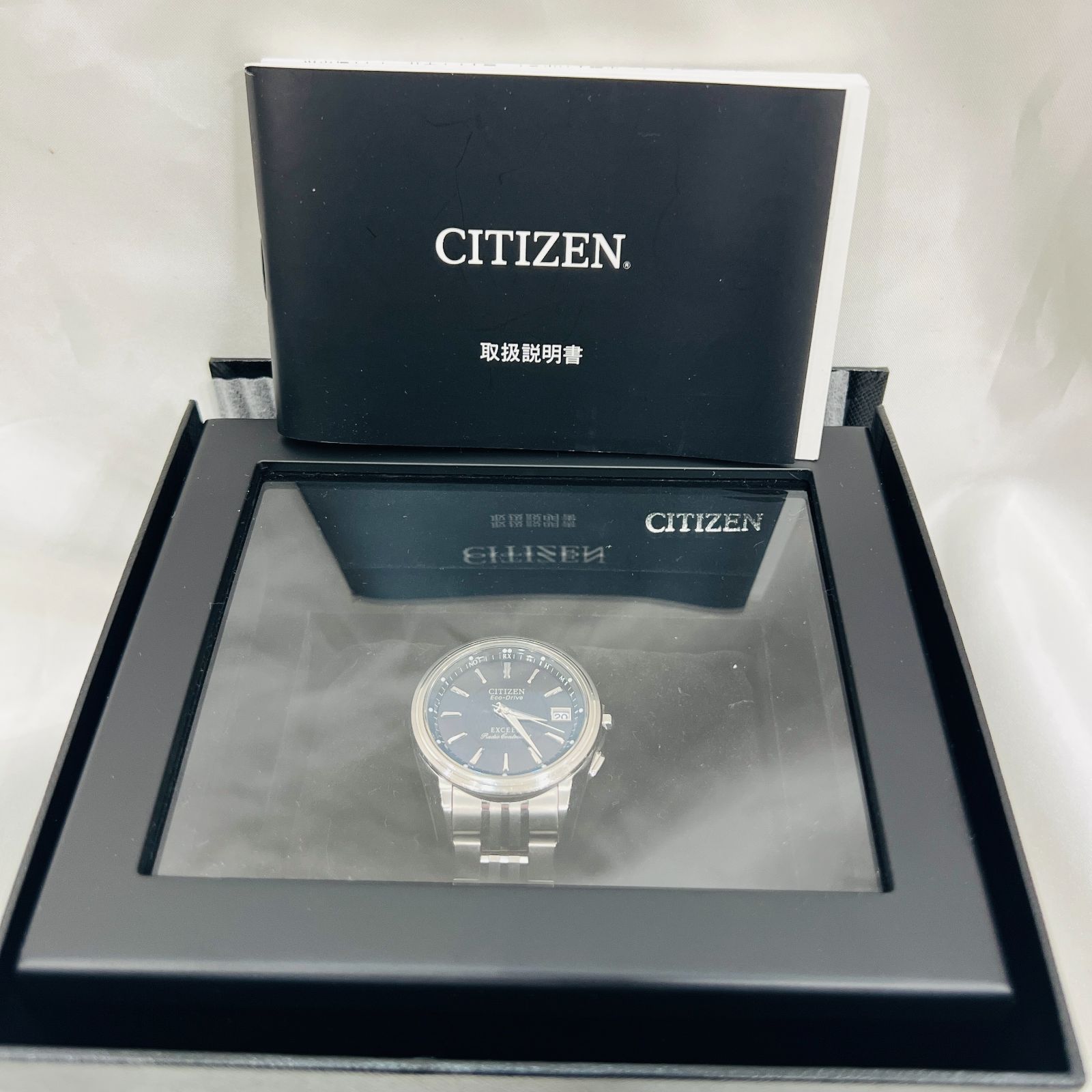 A【中古】 稼動品 CITIZEN シチズン EXCEED エクシード ブラック シルバー 電波ソーラー エコドライブ メンズ 腕時計 H111‐ T011390 ファッション 腕時計 デート 仕事 H111‐T011390 箱付き - メルカリ