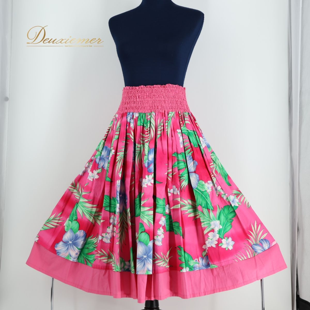 5枚セット フラダンス 用パウスカート 緑とピンクの花柄 フラダンス