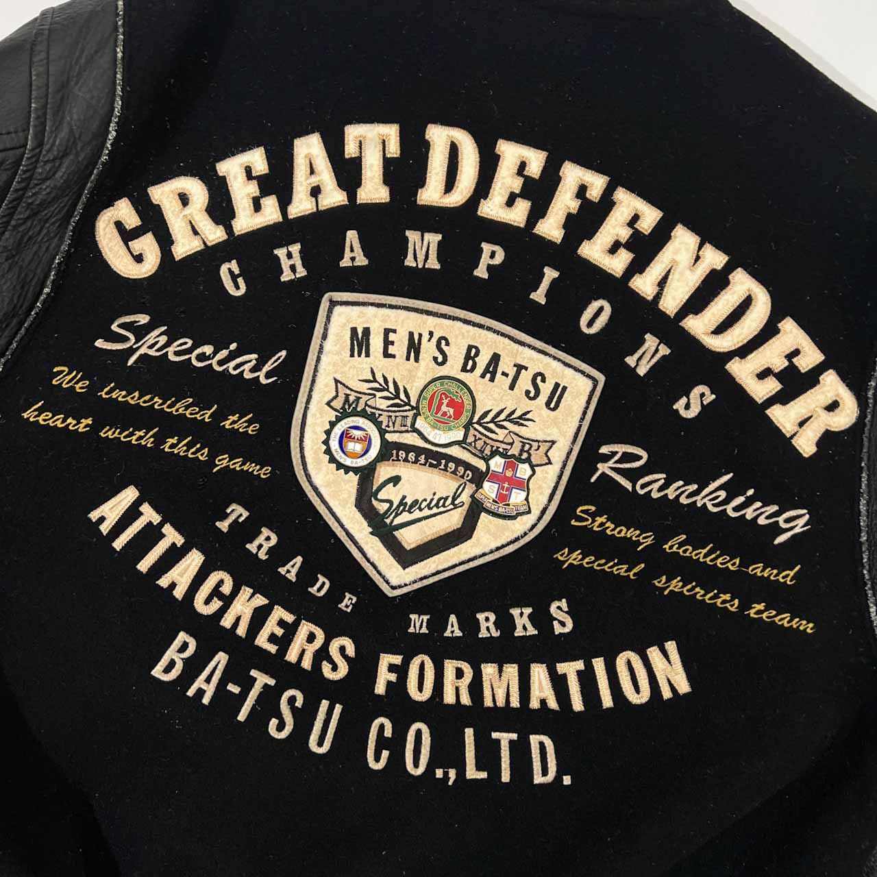 80s vintage MEN'S BATSU メンズバツ 豪華刺繍&ワッペン 裏タータン