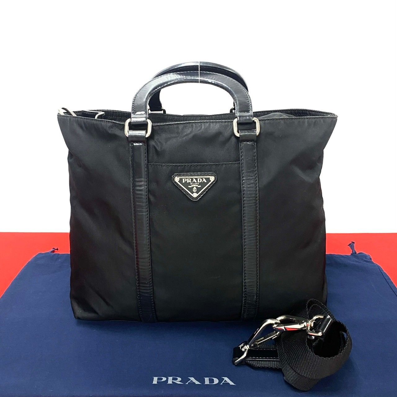 極 美品 PRADA プラダ 三角ロゴ プレート ナイロン レザー 2way ショルダーバッグ ハンドバッグ ミニ トートバッグ ブラック 26748  - メルカリ