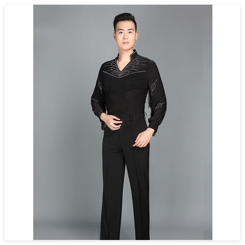 社交ダンス用 男性ブラウス 社交ダンス衣装】ブラック Hasebe シャツ