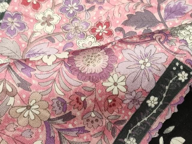 平和屋着物□豪華振袖 檜扇草花文 黒地 やまと誂製 正絹 逸品