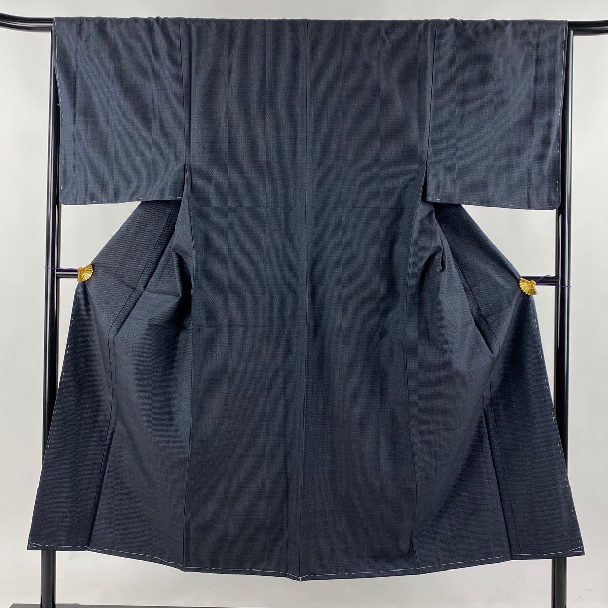 男着物 身丈147cm 裄丈66.5cm M 袷 アンサンブル紬 亀甲絣 濃紺 正絹 秀品