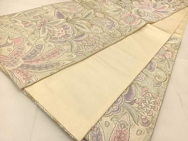 ◆781◆六 通柄　袋帯　刺繍　華文　有職文様　唐草　正絹　着物帯　和装 平和屋着物◎佐賀錦 六通柄袋帯 花車文 金糸 正絹 逸品