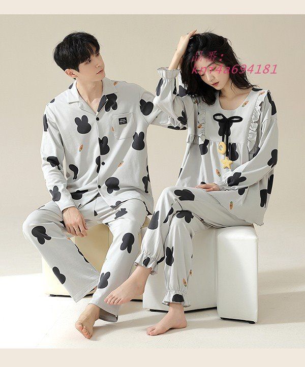 ペアパジャマ 冬春秋 2点セット 綿100% ルームウェア メンズ シンプル 韓国風 カップル 大きいサイズ 部屋着 寝巻き ゆったり kni4a694181