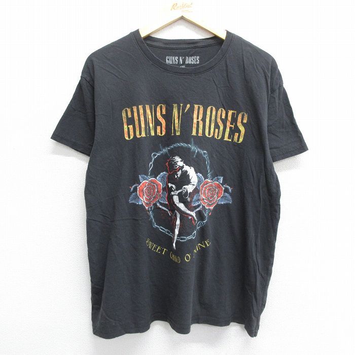 XL/古着 半袖 ロック バンド Tシャツ メンズ ガンズアンドローゼズ 大きいサイズ コットン クルーネック 黒 ブラック spe 24aug22 中古