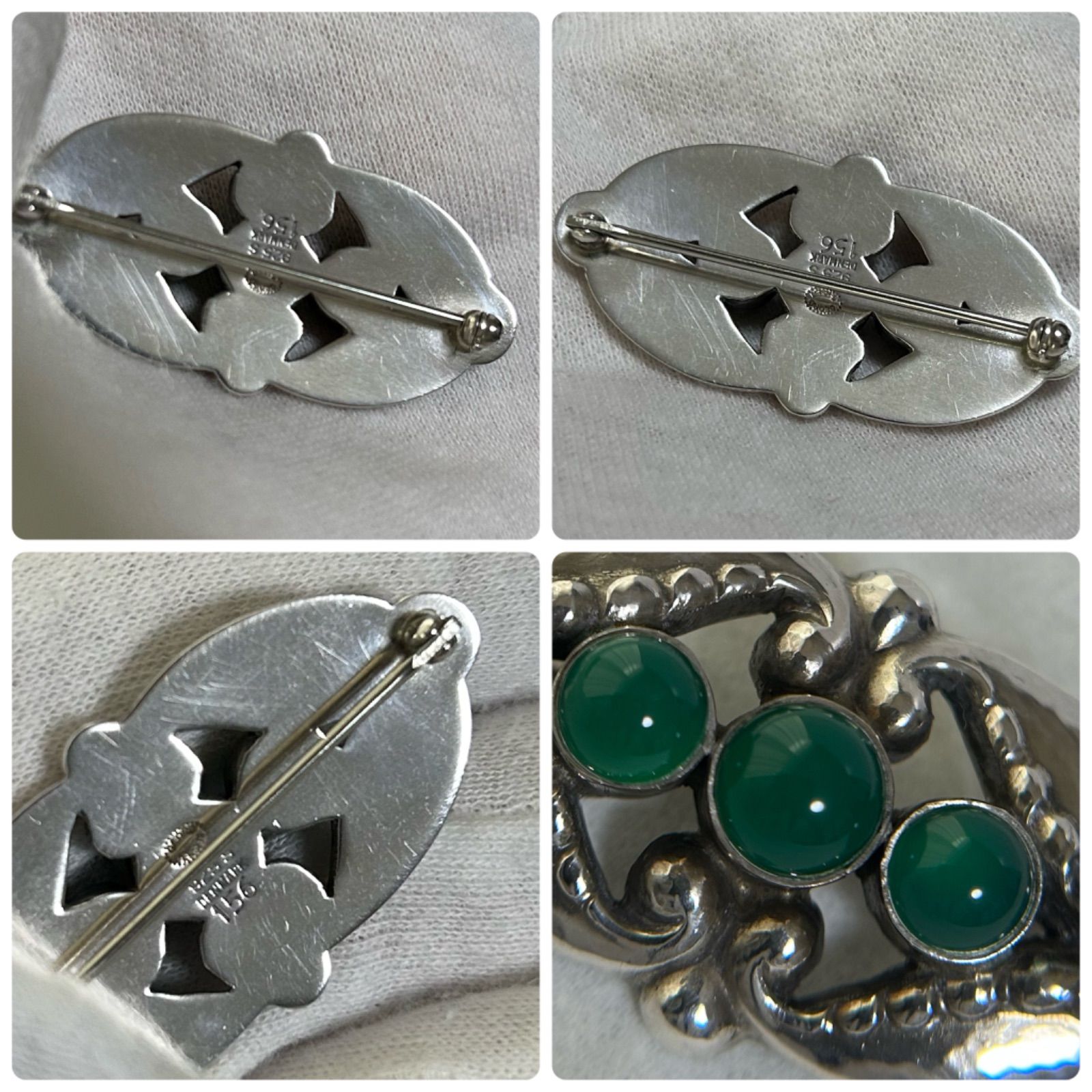 ジョージジェンセン 希少 156 ブローチ グリーンアゲイト ムーン