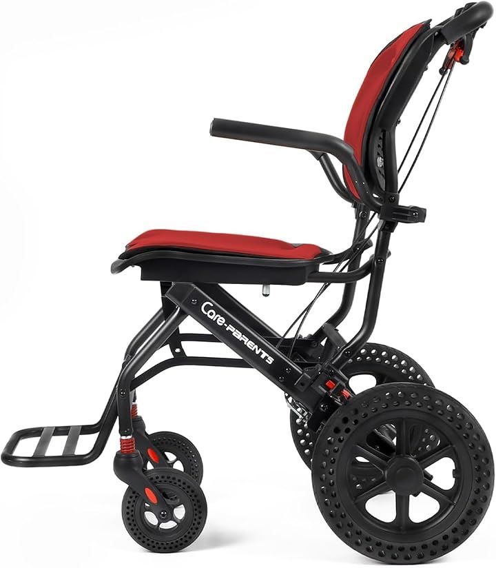 Care-parents 軽量車椅子 介助型 アルミ製 折りたたみ式 コンパクト車椅子 衝撃吸収性 透気性 介護用品 介助ブレーキ付き 屋内用 外出用 旅行用 CP-0902R RED