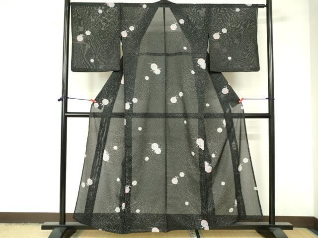 平和屋着物＊夏物 小紋 紗 吉祥文 黒地 洗える着物 CAAW9877gh 平和屋着物