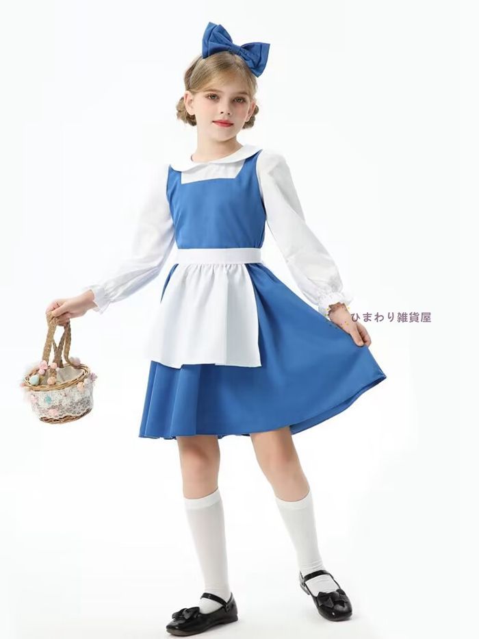 ハロウィン 衣装 子供 メイド キッズ コスプレ メイド服 ロリータワンピース 女の子 アニメ かわいい コスチューム コスプレ衣装 子供用 ワンピース エプロン 仮装 余興 クリスマス プレゼント 衣装  xiaojin11