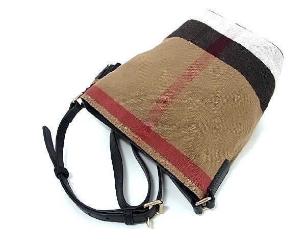 □新品同様□ BURBERRY バーバリー キャンバス×レザー チェック柄