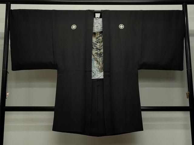 平和屋着物＃男性 長羽織 黒紋付き 正絹 CAAT5839id