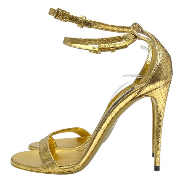 ドルチェ-ガッバーナ CR 1717 ドルガバ アンクル ストラップ サンダル ヒール パイソン ゴールド DOLCE＆GABBANA サイズ 36 約23 cm 安心品質 レディース ブランドシューズ 感 パーティー リゾート