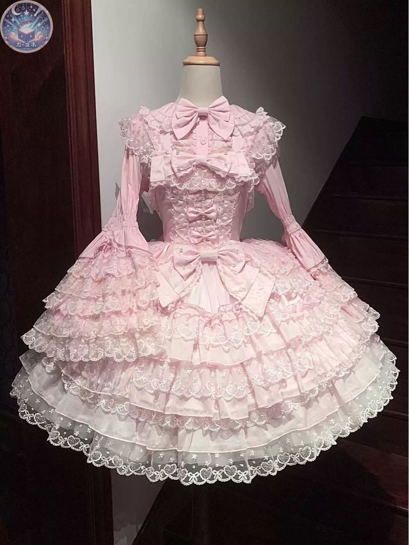 ロリィタドレスセット ジャンパースカート フリルブラウス ピンク 甘ロリ ロココ