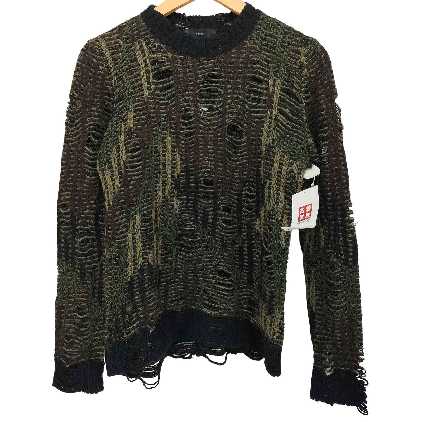 DIESEL Y2K グランジ ダメージ加工 L 迷彩 ニット アーカイブ ディーゼル DIESEL Y2K グランジ ダメージ加工 迷彩 ニット