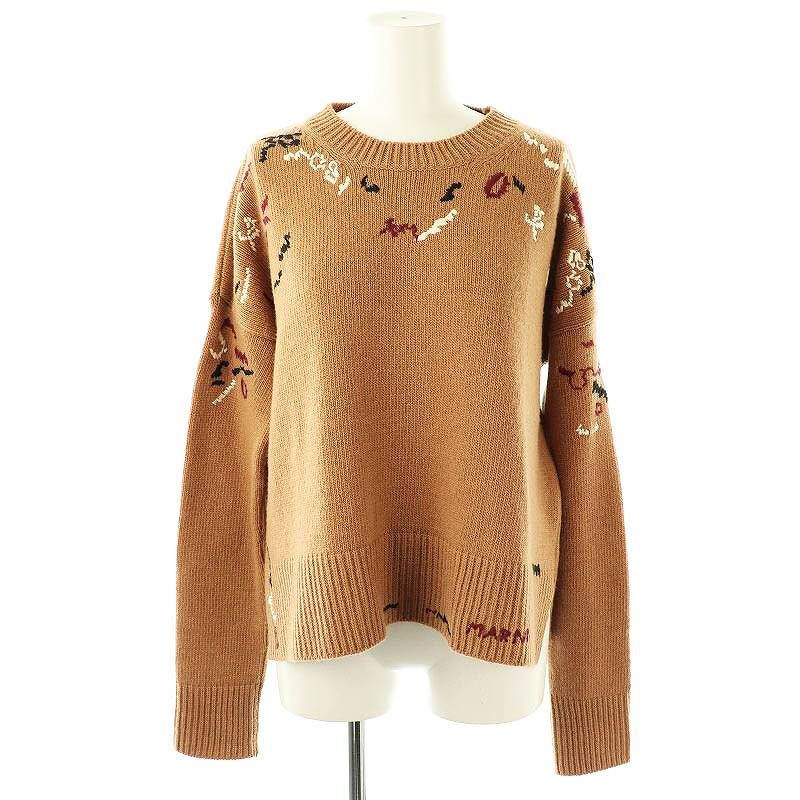 マルニ MARNI ウールニットセーター 刺繍 38 ブラウンベージュ