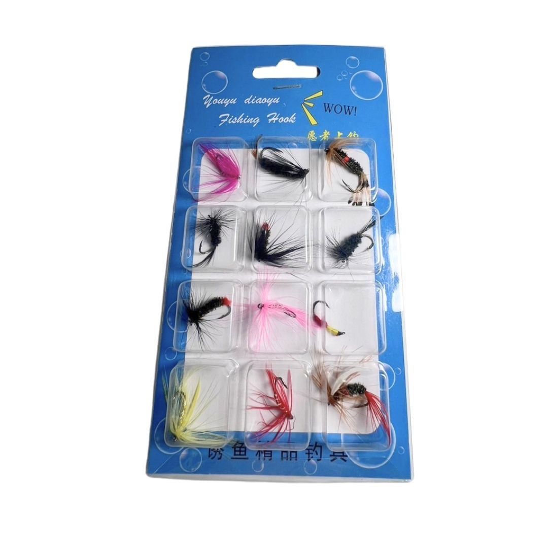 普通郵便発送】 釣り具 テンカラ毛鉤 12本セット 毛鈎 毛ばり 毛針釣り