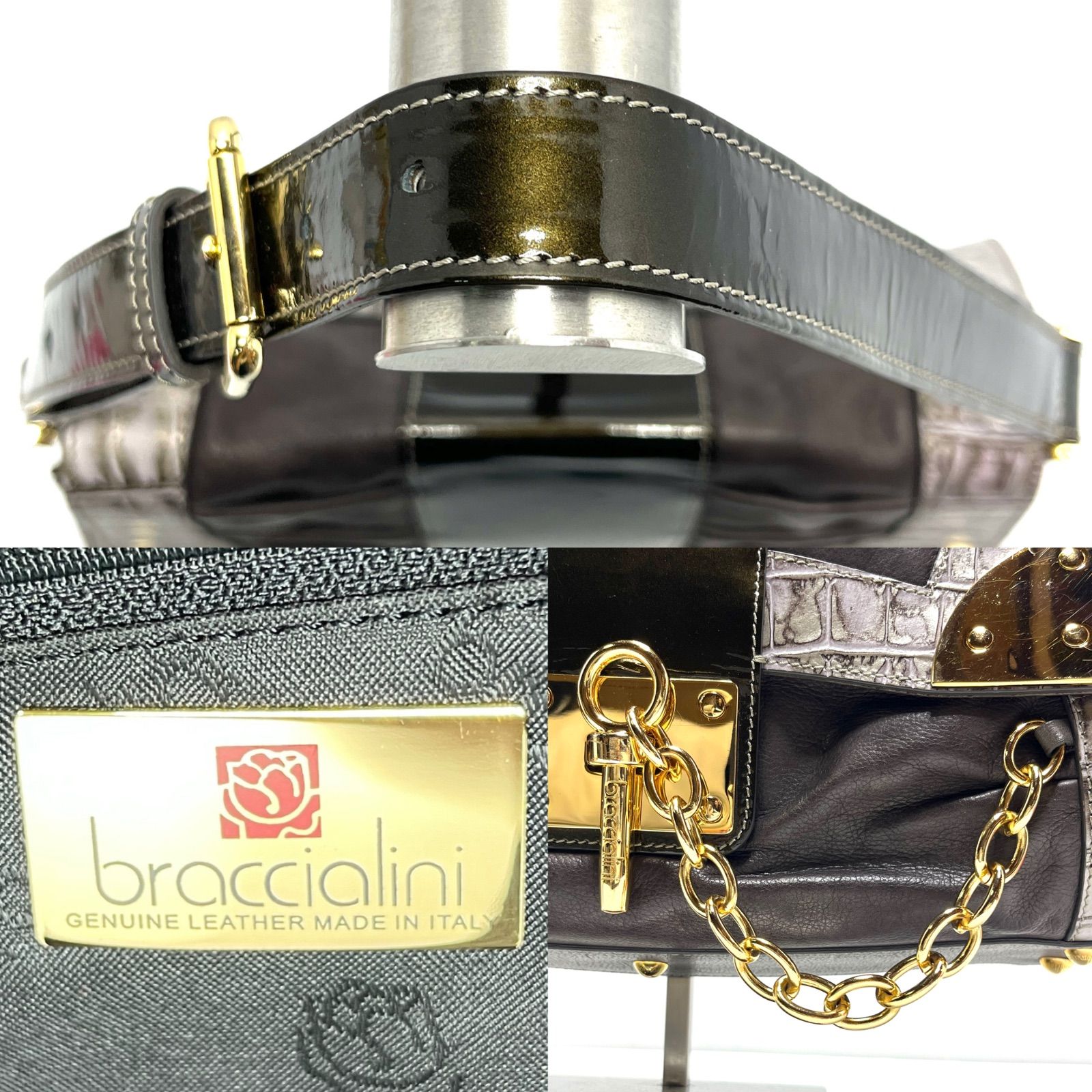 braccialini ブラッチャリーニ 本革 レザー ドラム型ハンドバッグ 美品】braccialini ブラッチャリーニ 本革 レザー ドラム型
