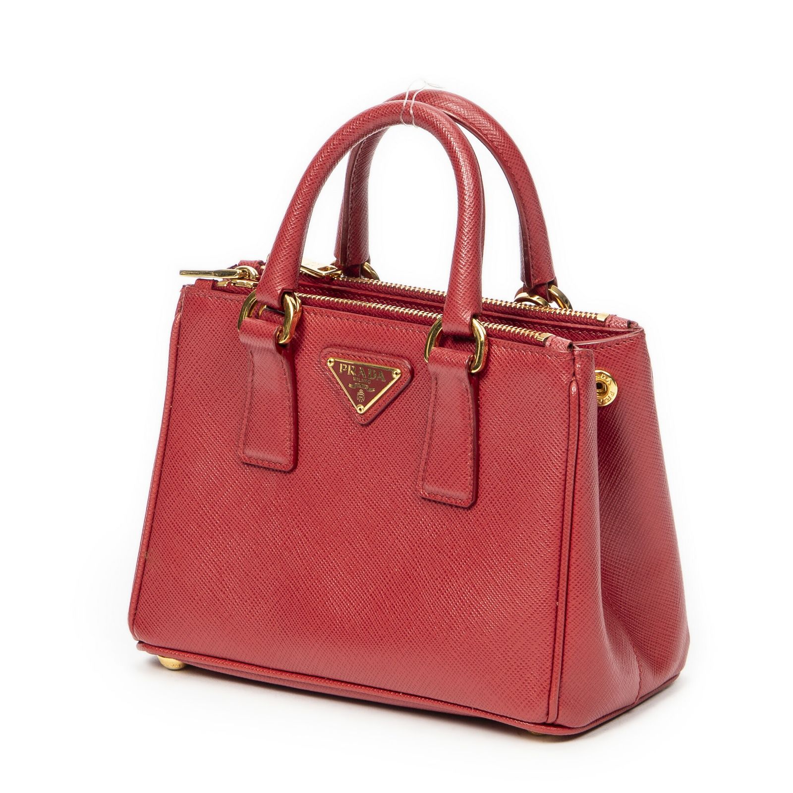 PRADA プラダラージダブルジップ ガレリア トート赤サフィアーノレザーA