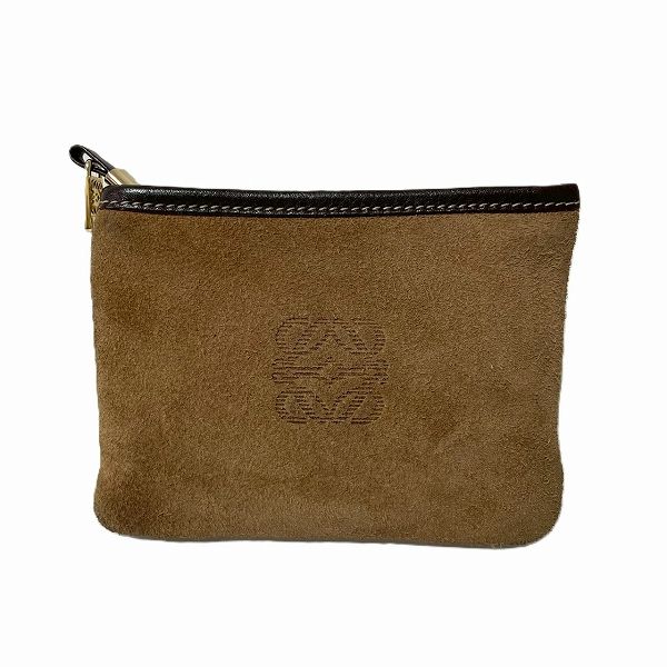 anz ロエベ LOEWE ポーチ 茶 アナグラム スエード ゴールド金具 小物入れ レディース 969053