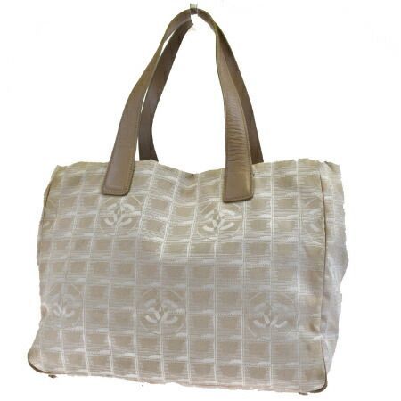 【中古】 シャネル CHANEL ニュートラベルライン トートバッグ ショルダー ハンド ココマーク ベージュ ジャカード レザー 09BF956