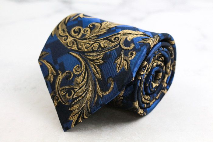 ジャンニ・ヴェルサーチ ブランドネクタイ 総柄 リーフ柄 格子柄 シルク イタリア製 PO メンズ ネイビー Gianni Versace ジャンニ・ヴェルサーチ ブランド ネクタイ 総柄 リーフ柄 格子柄