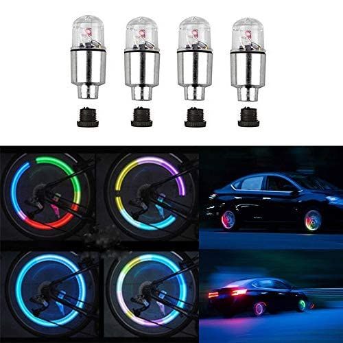 WINVIN 4個 LEDホイールライト 自転車タイヤバルブステム ネオンライト電球 車 オートバイ タイヤダストキャップ 安全 防水 モーションアクティベート スポークフラッシュステムキャップアク