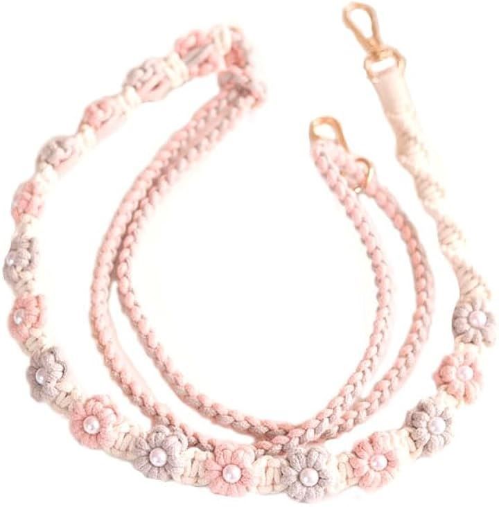 miagolale コットンコード パール付き ストラップ ショルダーストラップ 編み込みスマホ サコッシュ ショルダーベルト 肩ひも(ペールドリーム)