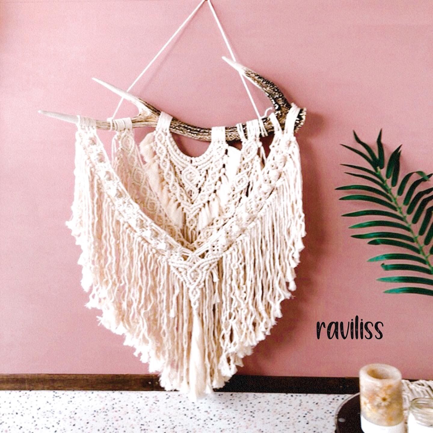 SDGs鹿の角と革のマクラメタペストリー 鹿の角‼︎マクラメタペストリー