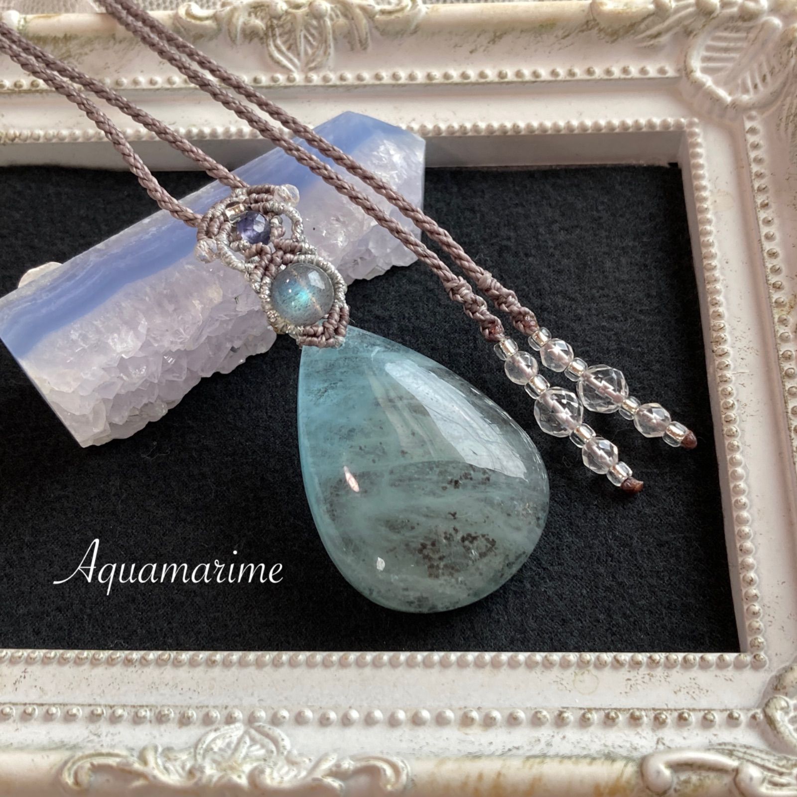 マクラメネックレス モスアクアマリン モスアクアマリンのマクラメネックレス ♥︎︎∗︎*ﾟ〜 静かな湖畔