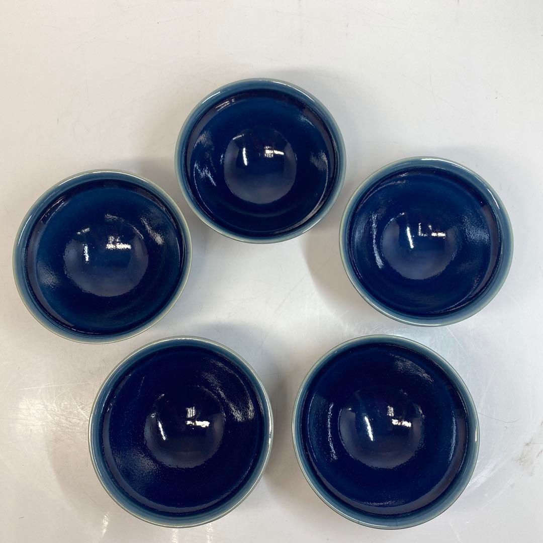 春水　瑠璃釉　天目茶碗　5客　共箱　タコサ　東さ6-0418① 春水 瑠璃釉 天目茶碗 5客 共箱 タコサ 東さ6-0418① 春水 瑠璃