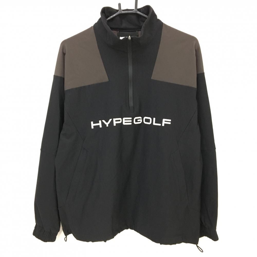 超 ハイプゴルフ ブルゾン 黒×ブラウン ハーフジップ 裏起毛 ストレッチ メンズ M ゴルフウェア HYPEGOLF