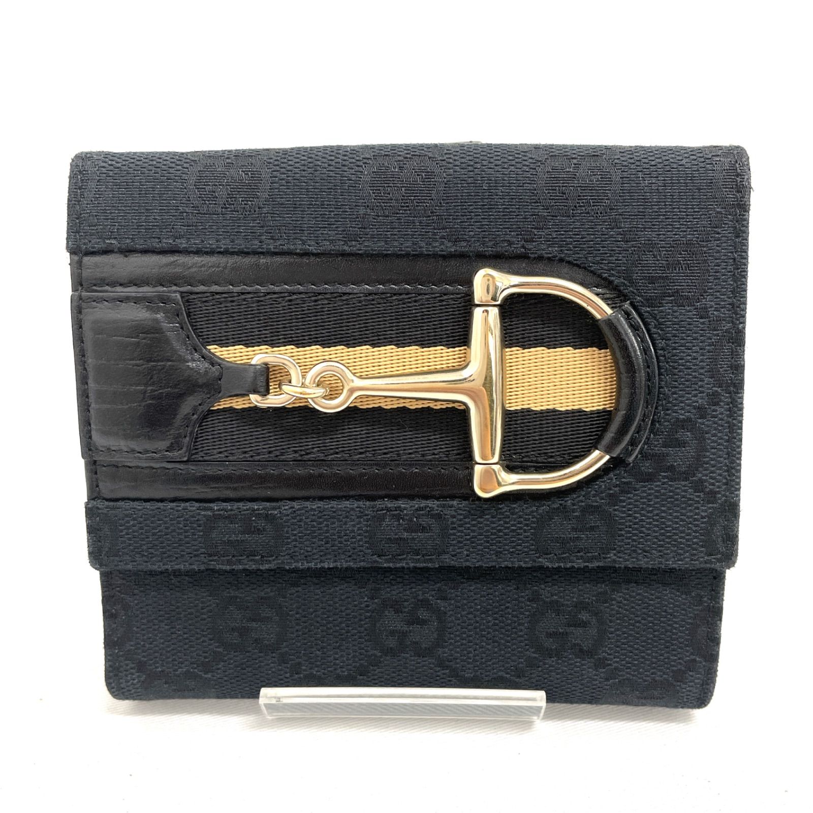 【極美品】GUCCI GGキャンバス　二つ折り折り財布　黒 Yahoo!オークション -「gucci グッチ ggキャンバス二つ折り財布