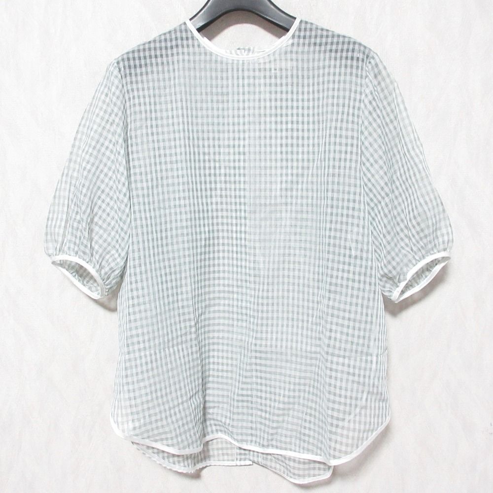 美品 yori ヨリ ギンガムチェック シアーブラウス カットソー YR1921-016SP サイズ38 グレー レディース 古着 中古 美品 yori ヨリ ギンガムチェック シアーブラウス カットソー