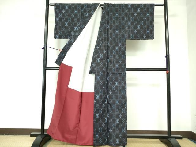 平和屋着物○上質な紬 万葉の彩 紅かすみ 格子柄 渡源