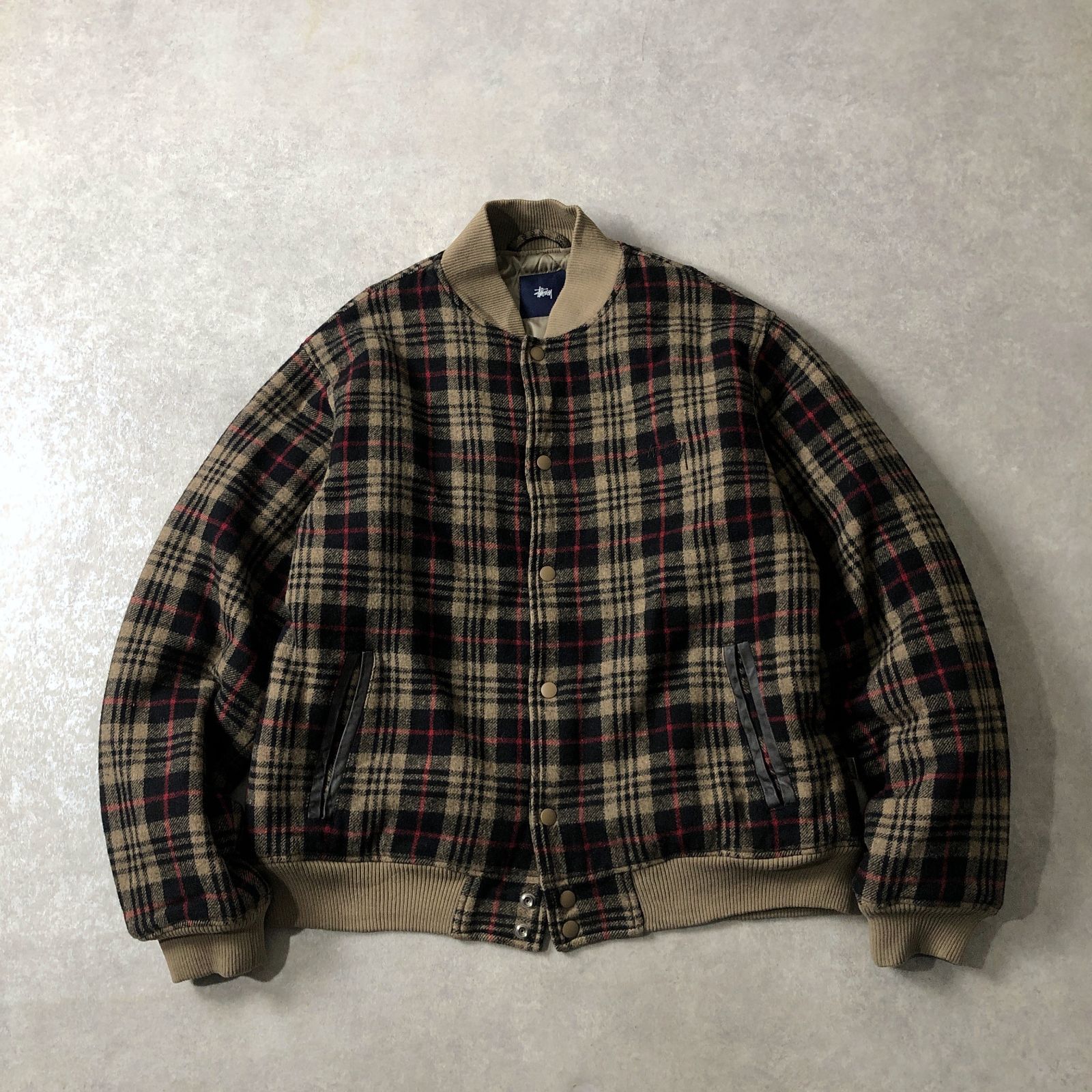 OLD STUSSY ショーンフォント セール ロゴ刺繍 ウールスタジャン