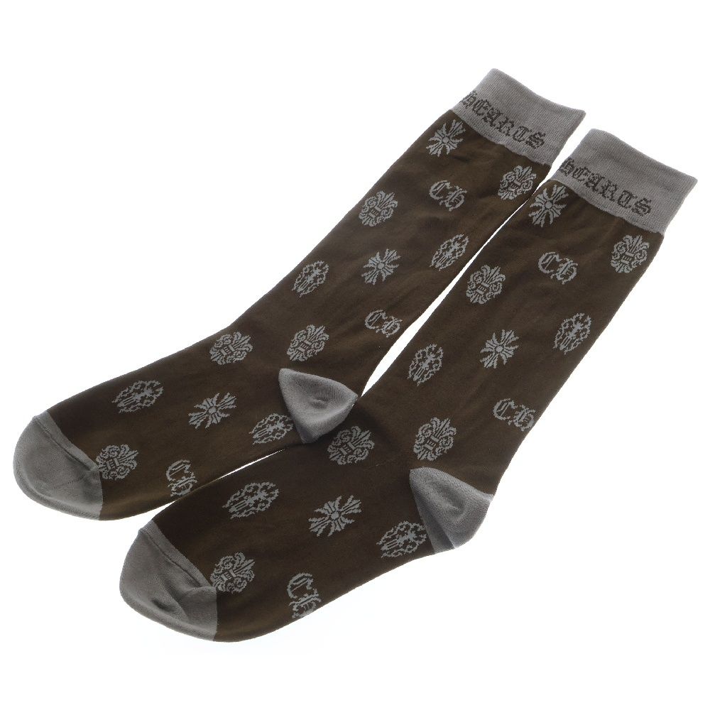 CHROME HEARTS (クロムハーツ) Multi Logo Socks マルチロゴソックス 総柄 靴下 ブラウン/グレー